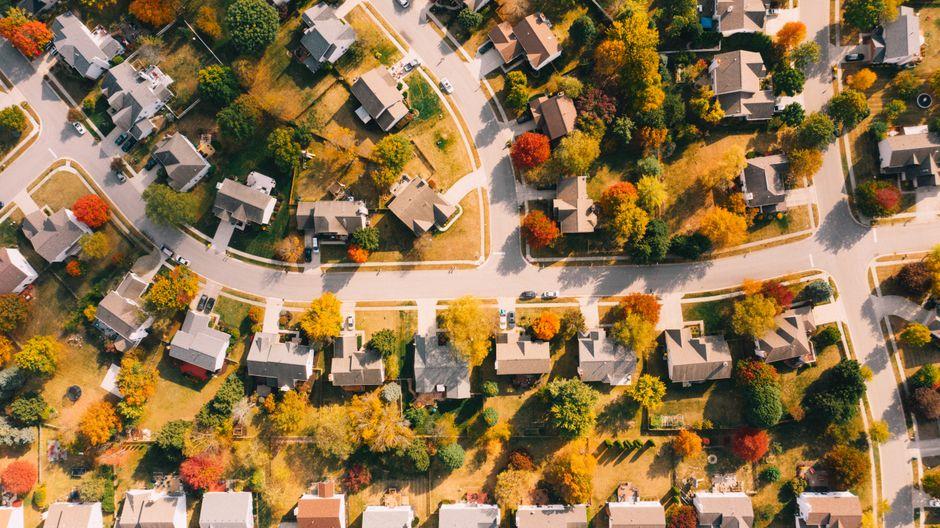 Housing Complex near Roads in Suburb in Autumn